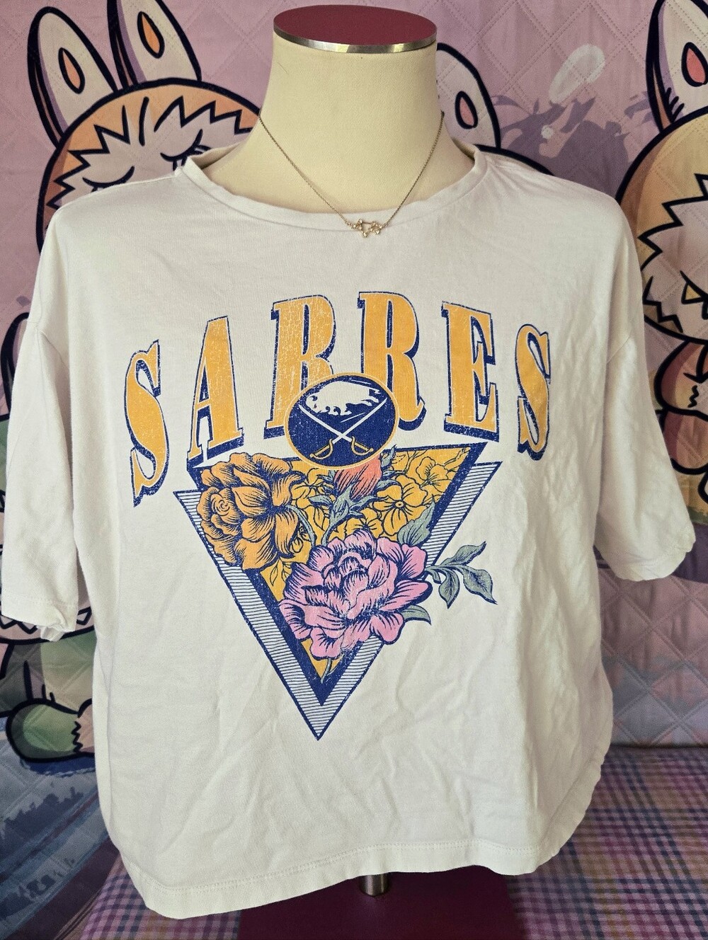 Sabres Slight Crop Floral Logo Women's Tee - XL
